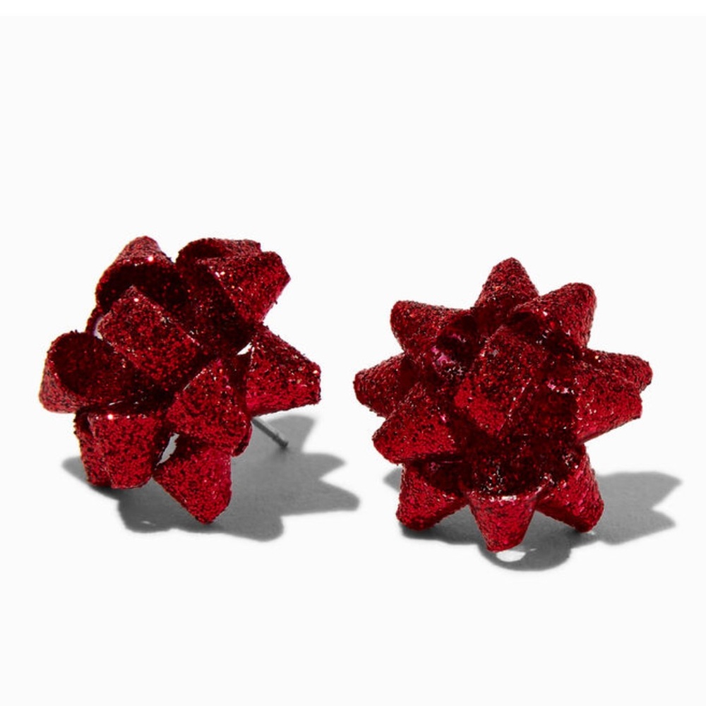 RED GIFT BOW STUD EARRINGS